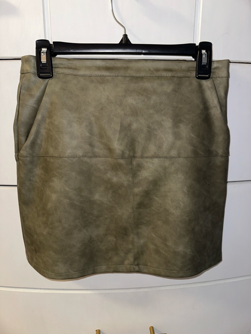Shinestar Olive Faux-Leather Mini Skirt